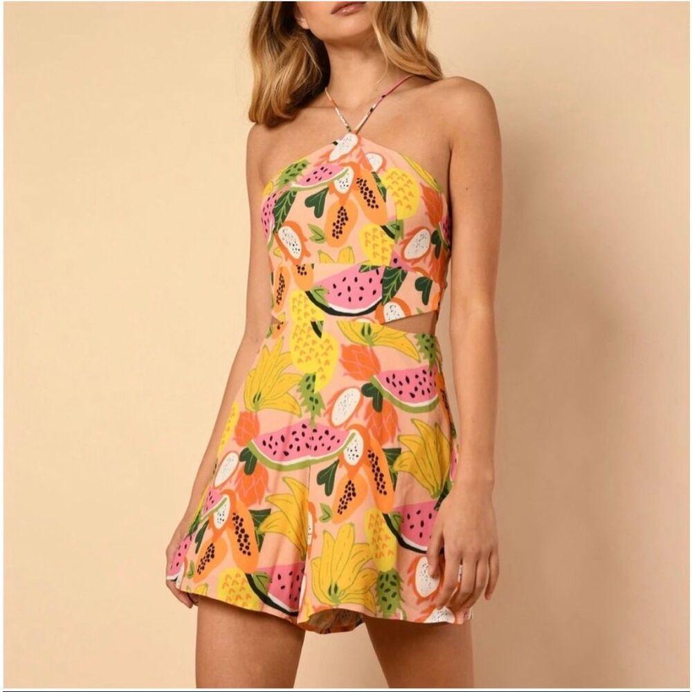 Anthropologie Hutch Mixed Fruit Cutout Halter Romper Tropical Print Size 2 - Picture 4 of 9